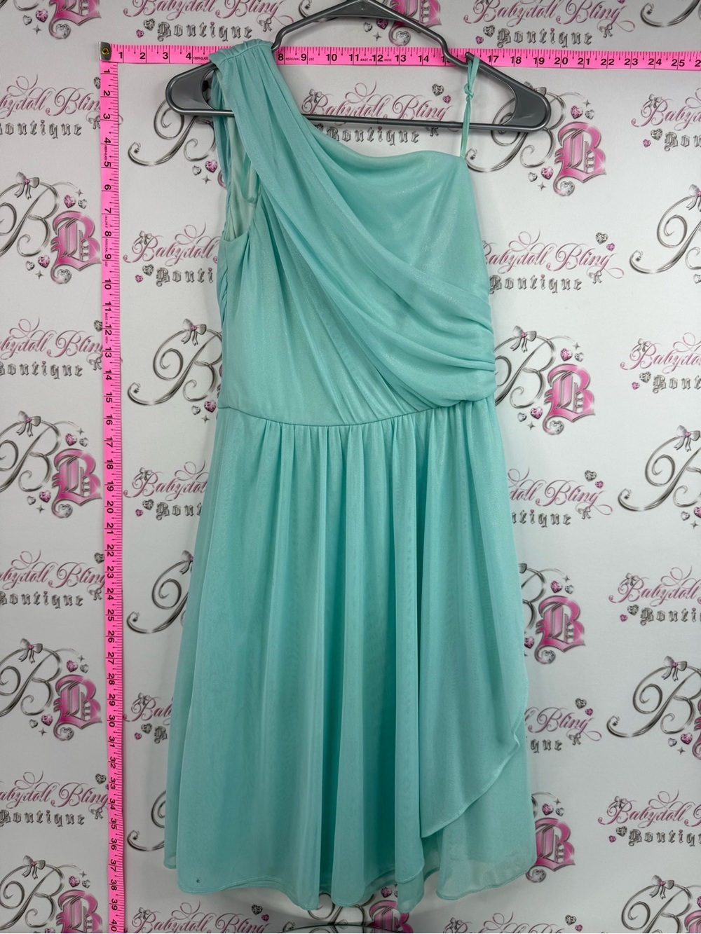 le chateau dress flowy One-Shoulder Chiffon Dress in Aqua